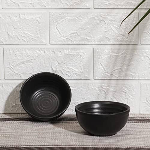 Handmade Ceramic Solid Katori Bowl Ceramic Dining Bowl, 250 Ml, Black (Set of 2, Dishwasher Safe)