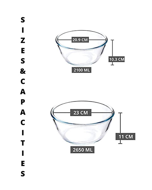 Borosilicate Glass Round Mixing Bowl 2100 ML_2650 ML, Set of 2