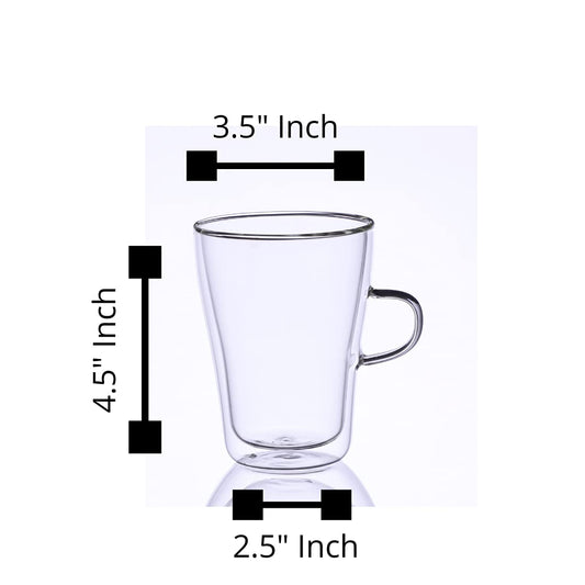 Borosilicate Glass Double Wall Modern Tea Cup-350 ML, Set of 6 pcs