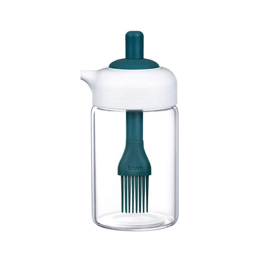 Borosilicate Glass 2-in-1 Brush &amp; Oil Green Jar - 200 ML, Set of 1