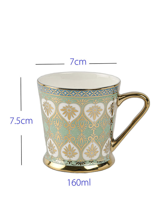 Premium Ceramic Golden Coffee & Tea Cup Set of 6, 160 ML, Femora