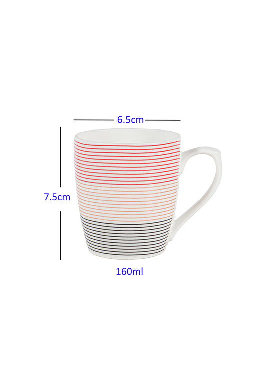 Symmetric Straight Multicolor Lines Coffee & Tea Cup Set of 6, 160 ML, Femora