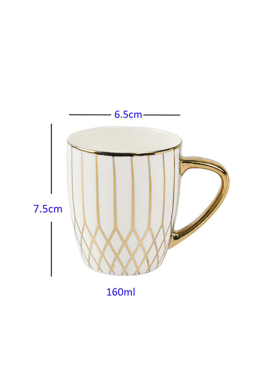 Premium Ceramic Golden Branch Pattern Coffee & Tea Cup Set of 6, 160 ML, Femora