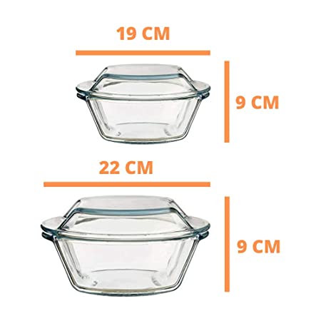 Borosilicate Glass Microwave Safe Casserole - 1000ML, 1500ML, Set of 2