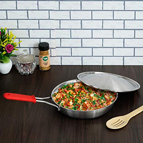 Tri-ply Frying Pan with Silicone Handle with Steel Lid -Zero Non-Stick Coating