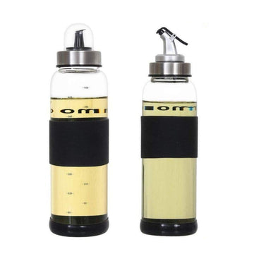 Borosilicate Glass Metallic Lid Oil Bottle Dispenser - 500ml, Set of 2