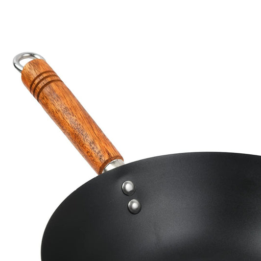 Femora Iron Wok for Cooking & Deep Frying with Strong Wooden Handle, 50% Lighter Weight