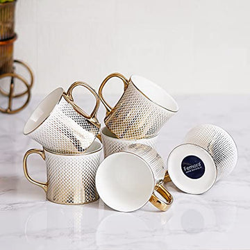 Fine Bone China Gradient Gold Line Tea Cups - Set of 6, 150 ML