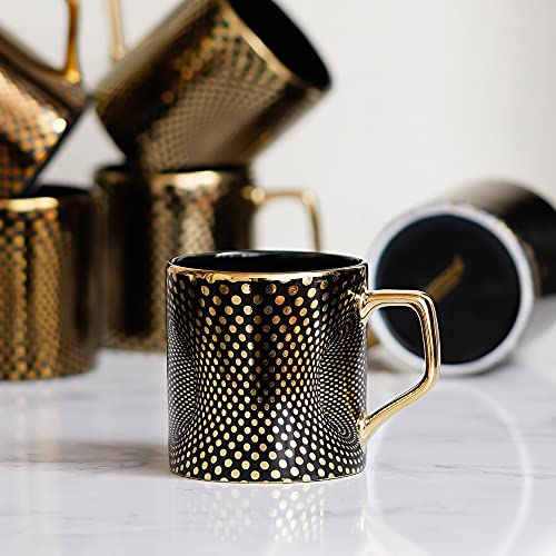 Black, Bone China Gold Line Tea Cups - Set of 6, 190 ML