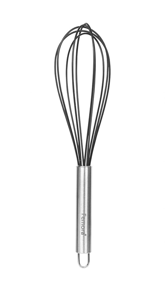 Silicone Premium Egg Whisk with Grip Handle, Black, Non Stick