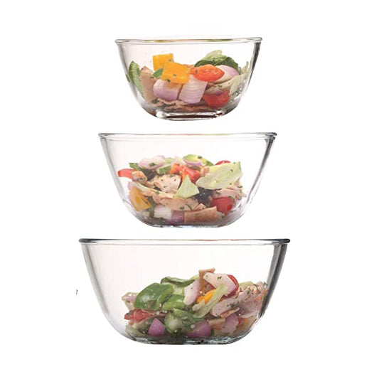 Borosilicate Glass Round Mixing Bowl (400 , 2100, 3600 ml) -Set of 3