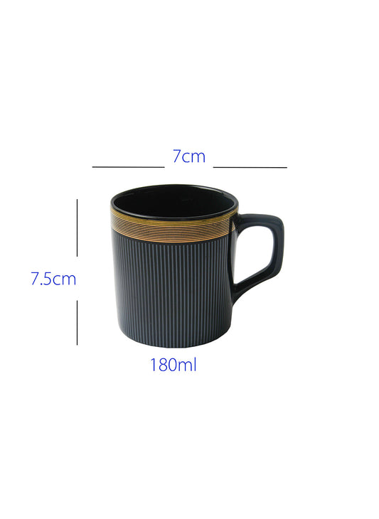 Premium Ceramic Glitter Line Pattern with Golden Finish Tea Cup Set of 6, 180 ML, Femora