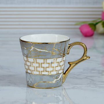 Premium Ceramic Grey Gold Coffee & Tea Cup Set of 6, 155 ML, Femora