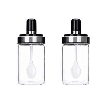 Borosilicate Glass Storage Pickle Jar with Spoon - 250ML-Set of 2