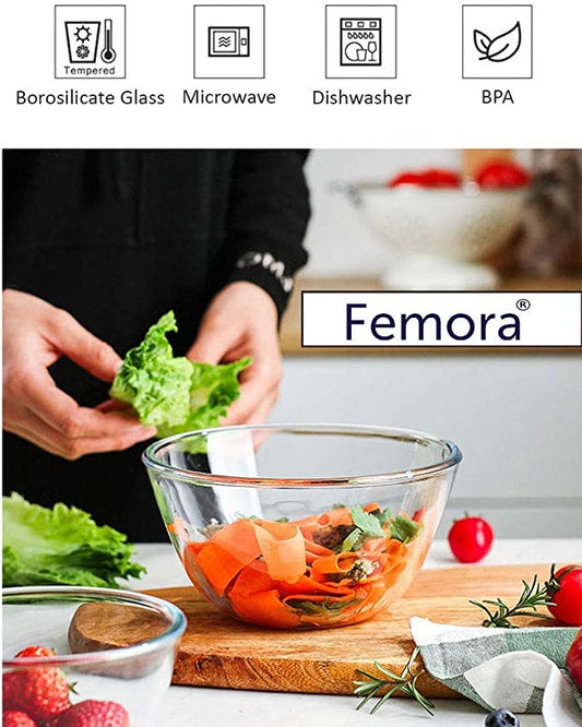 Borosilicate Glass Round Salad Serve Mixing Bowl 2100 ML_1050 ML, Set of 2