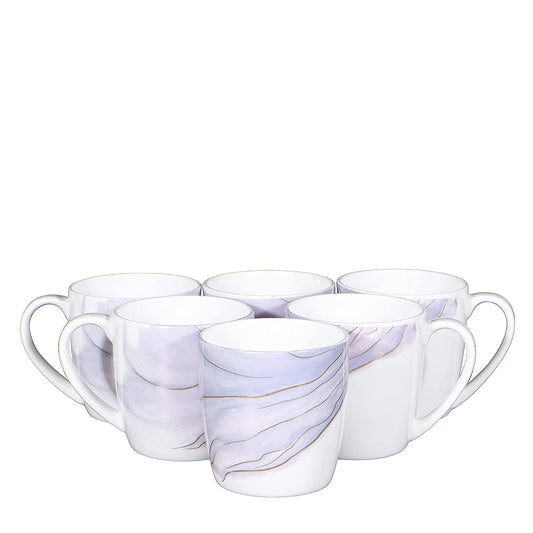 Marble Texture, Ceramic Blue Coffee & Tea Cup Set of 6, 160 ML, Femora