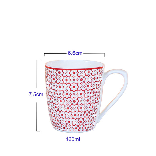 Red Dot Pattern Coffee & Tea Cup Set of 6, 160 ML, Femora