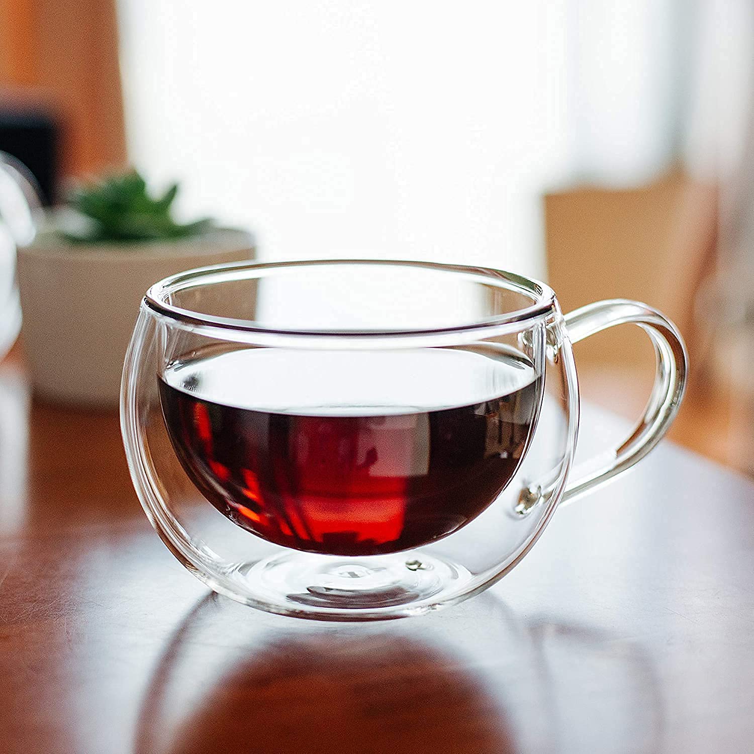 Borosilicate Glass Double Wall Wide Tea Cup, Transparent, 300 ml (Single Piece)