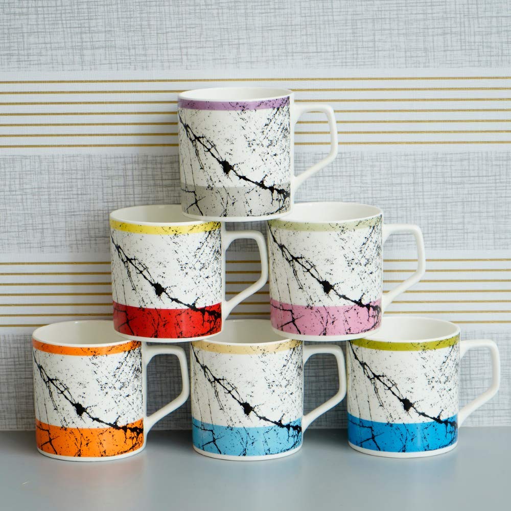 Premium Arabesque Flower Pattern Ceramic Coffee & Tea Cup Set of 6, 200 ML, Femora