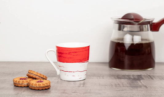 Red Block Print Coffee & Tea Cup Set of 6, 160 ML, Femora