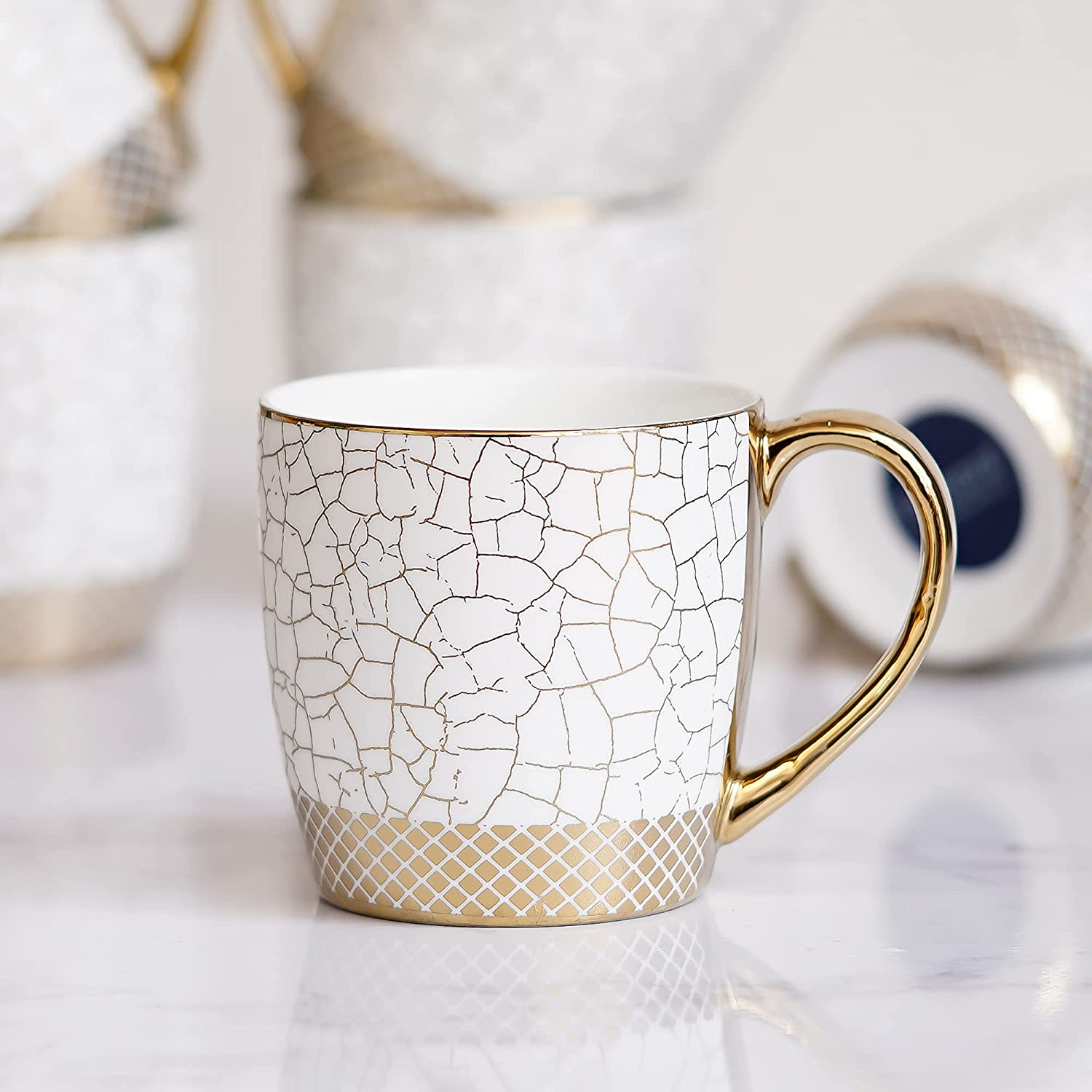Marble Gold Fine Bone China Tea Cups - Set of 6, 170 ML