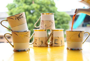 Indian Ceramic Fine Premium Gold Tea Cup Set, 200ml
