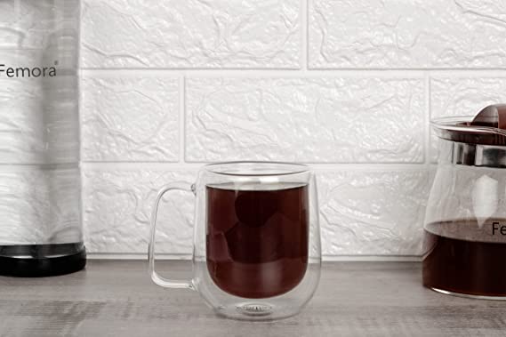 Double Wall Crystal Glass Tea Cup Coffee Mug- Set of 2, 270 ML