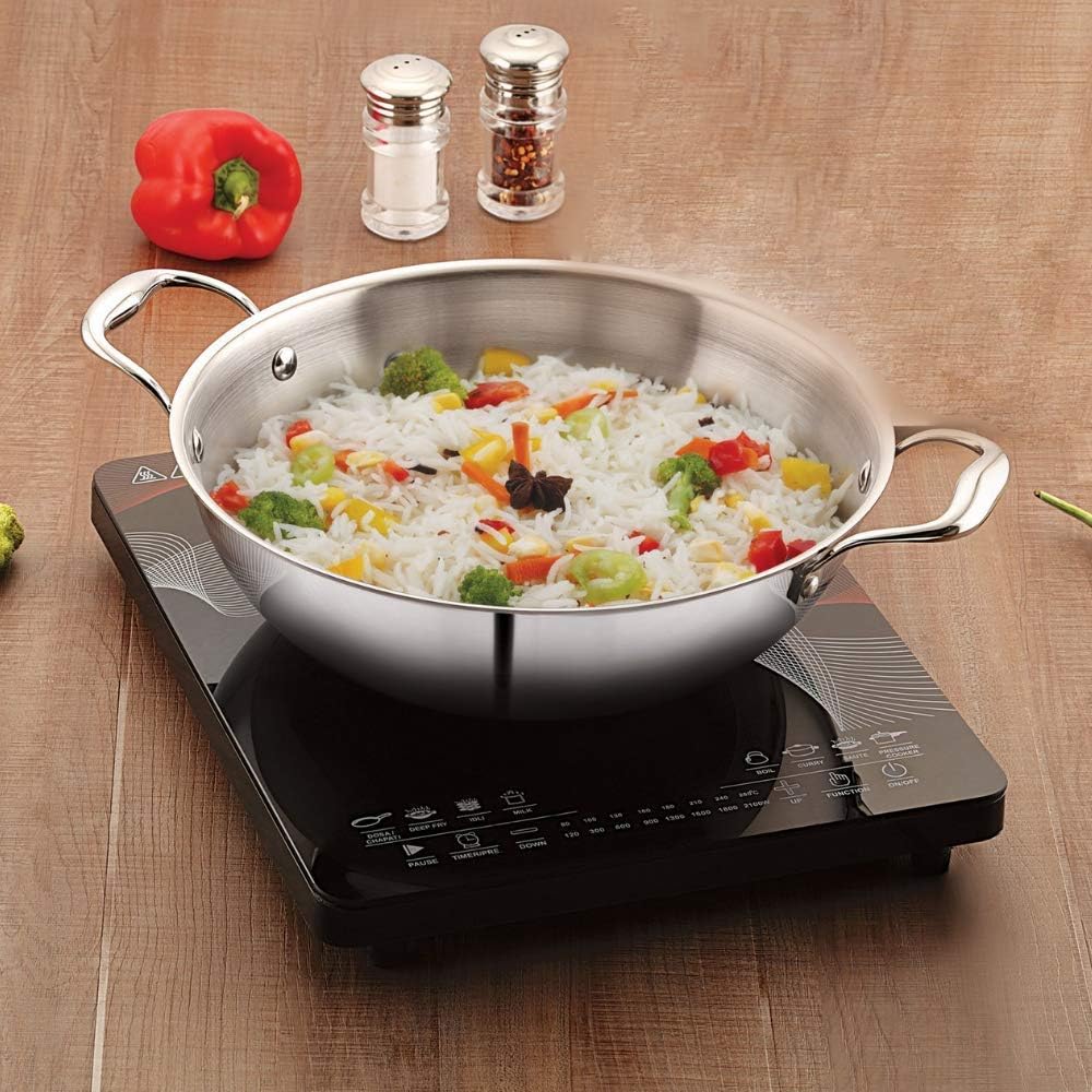 Tri-ply Deep Frying Kadhai Pan 22x7.5cm - Zero Non-Stick Coating