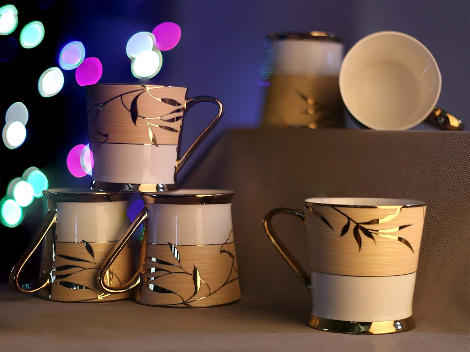 Ceramic Fine Premium Gold Tea Cup Set of 6, 200 ML, Femora