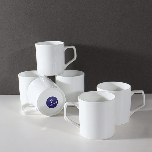 White Coffee & Tea Cup Set of 6, 180 ML, Femora