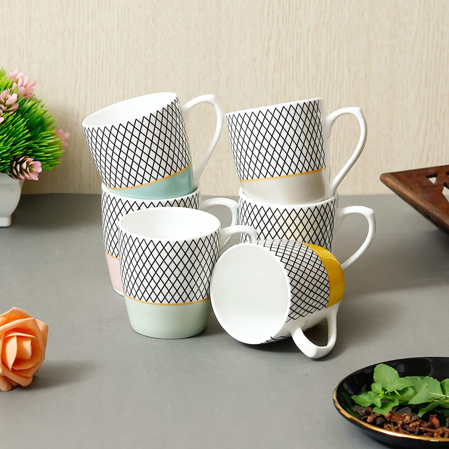 Premium Ceramic Coffee & Tea Cup Set of 6, 160 ML, Femora