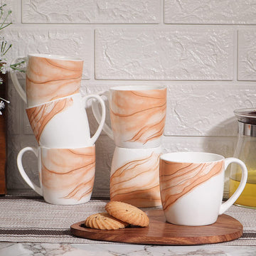 Saffron Marble Texture Coffee & Tea Cup Set of 6, 160 ML, Femora