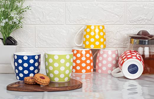 Multicolour Polka Dots Coffee & Tea Cup Set of 6, 160 ML, Femora