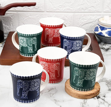 Majestic Elephant Ceramic Coffee & Tea Cup Set of 6, 160 ML, Femora