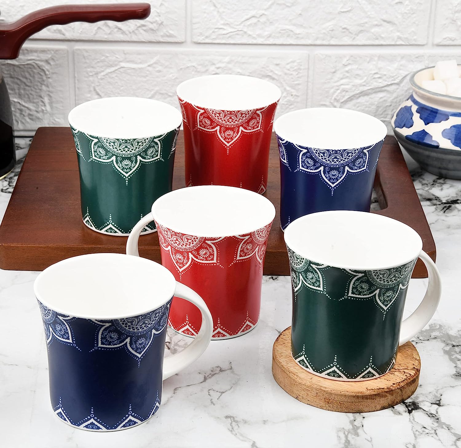 Blue Fine Bone China Handcrafted Design Tea Cup - 6 Pcs,160 ML
