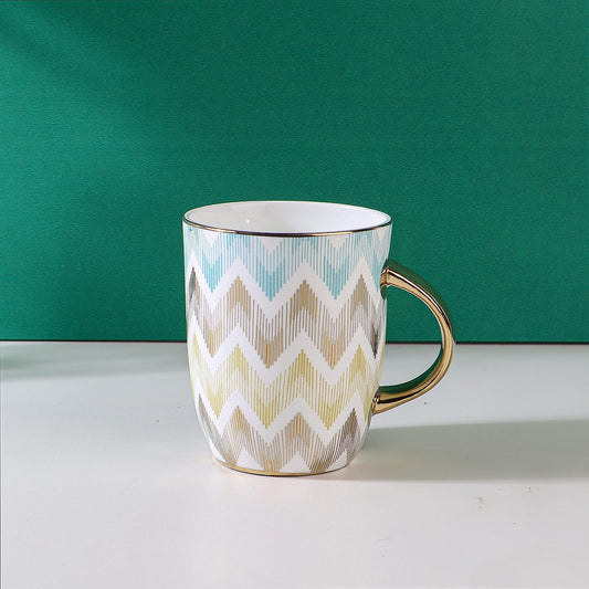 India Pastel Chevron Fine Bone China Coffee Mugs, Tea Mugs, Ceramic Tea Cups (360 ml, Golden)