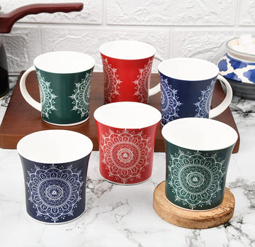 Premium Circular Ceramic Coffee & Tea Cup Set of 6, 160 ML, Femora