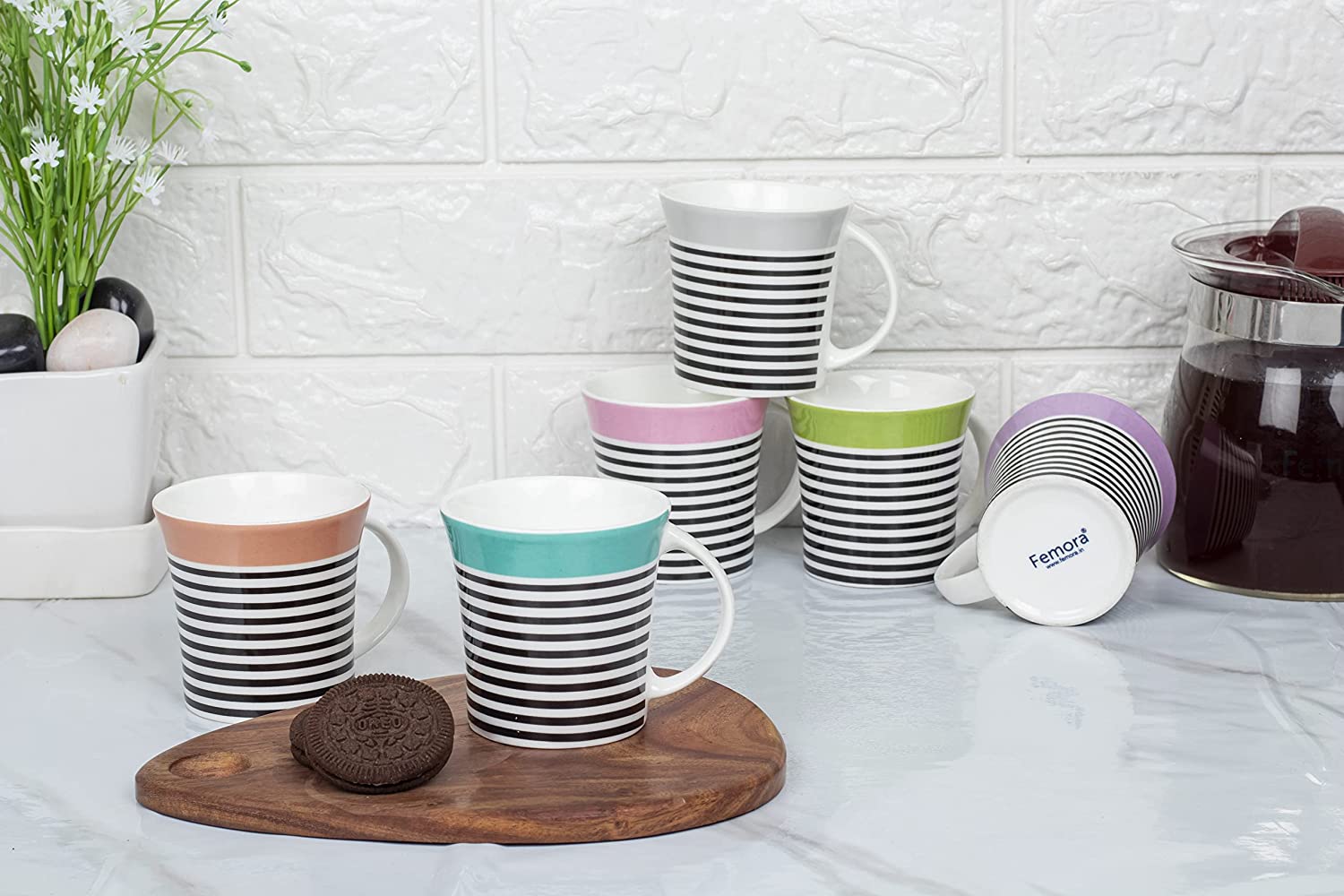 Multicolor Zebra Stripes Tea Cup - 6 Pcs,160 ML