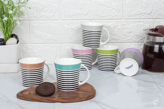 Zebra Stripes Ceramic Coffee & Tea Cup Set of 6, 160 ML, Femora