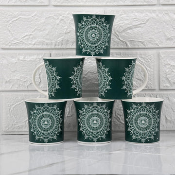 Turquoise Green Eternal Circle Design Coffee & Tea Cup Set of 6, 160 ML, Femora