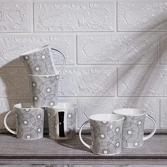 Charcoal Grey Ceramic Design Coffee & Tea Cup Set of 6, 160 ML, Femora