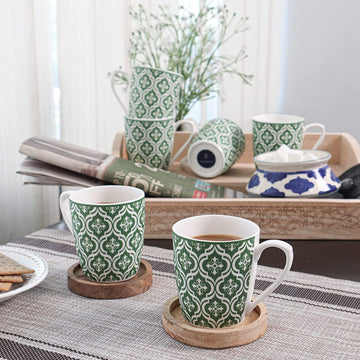 Green Block Print, Desh ki Mitti Tea Cups, Set of 6 pcs, 160 ML