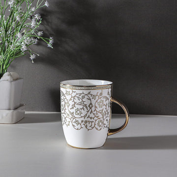 Premium Ceramic Gold Floral Design Coffee & Tea Cup, 360 ML, Femora