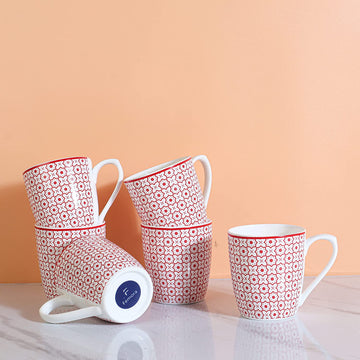 Red Dot Pattern Coffee & Tea Cup Set of 6, 160 ML, Femora