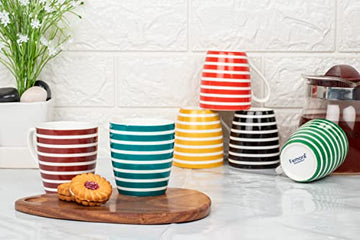 Breton Stripes Ceramic Coffee & Tea Cup Set of 6, 160 ML, Femora