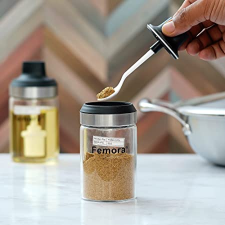 Black, Borosilicate Glass Jar with Spoon 250ml, Set of