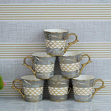 Grey Gold, Indian Ceramic Fine Bone China Tea Cup - 6 Pcs, 155 ML