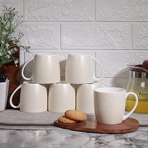 Cream Orange Ceramic Coffee & Tea Cup Set of 6, 160 ML, Femora