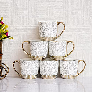 Marble Gold Fine Bone China Tea Cups - Set of 6, 170 ML