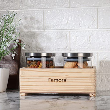 Borosilicate Glass Jar 500 ML- 2 pcs with Wooden Tray